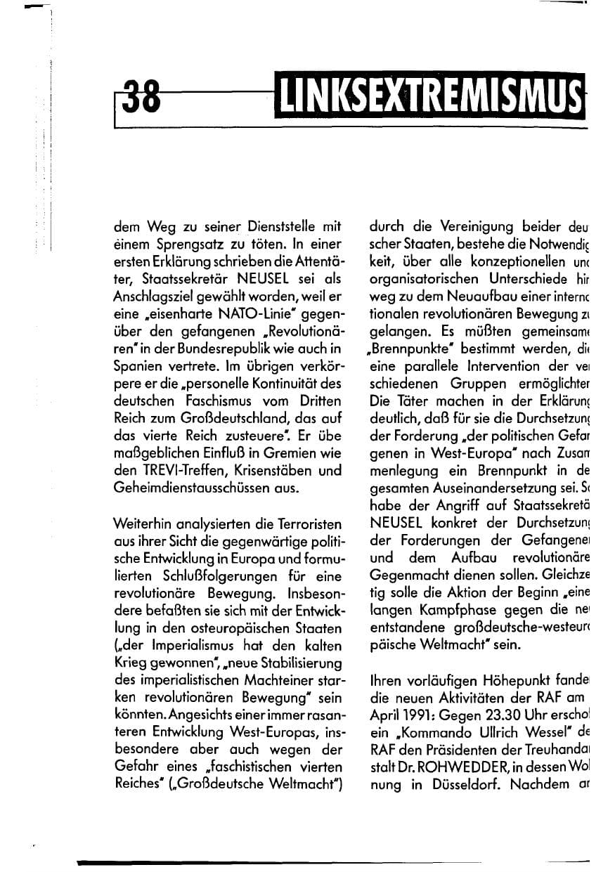 Seite 38 des Verfassungsschutzbericht 1990 Niedersachsen