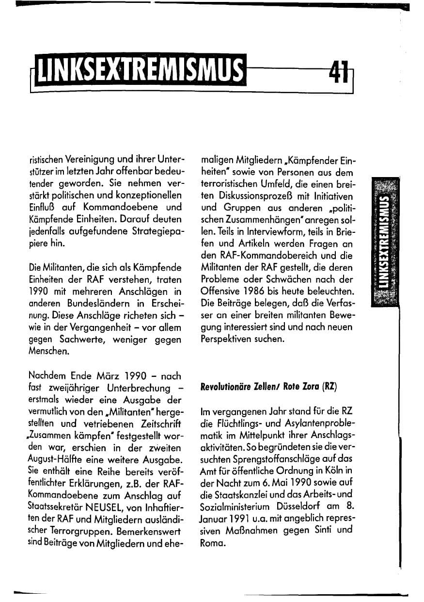 Seite 41 des Verfassungsschutzbericht 1990 Niedersachsen
