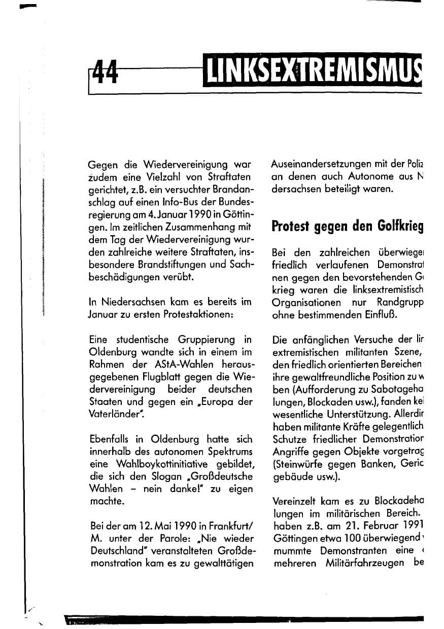 Seite 44 des Verfassungsschutzbericht 1990 Niedersachsen