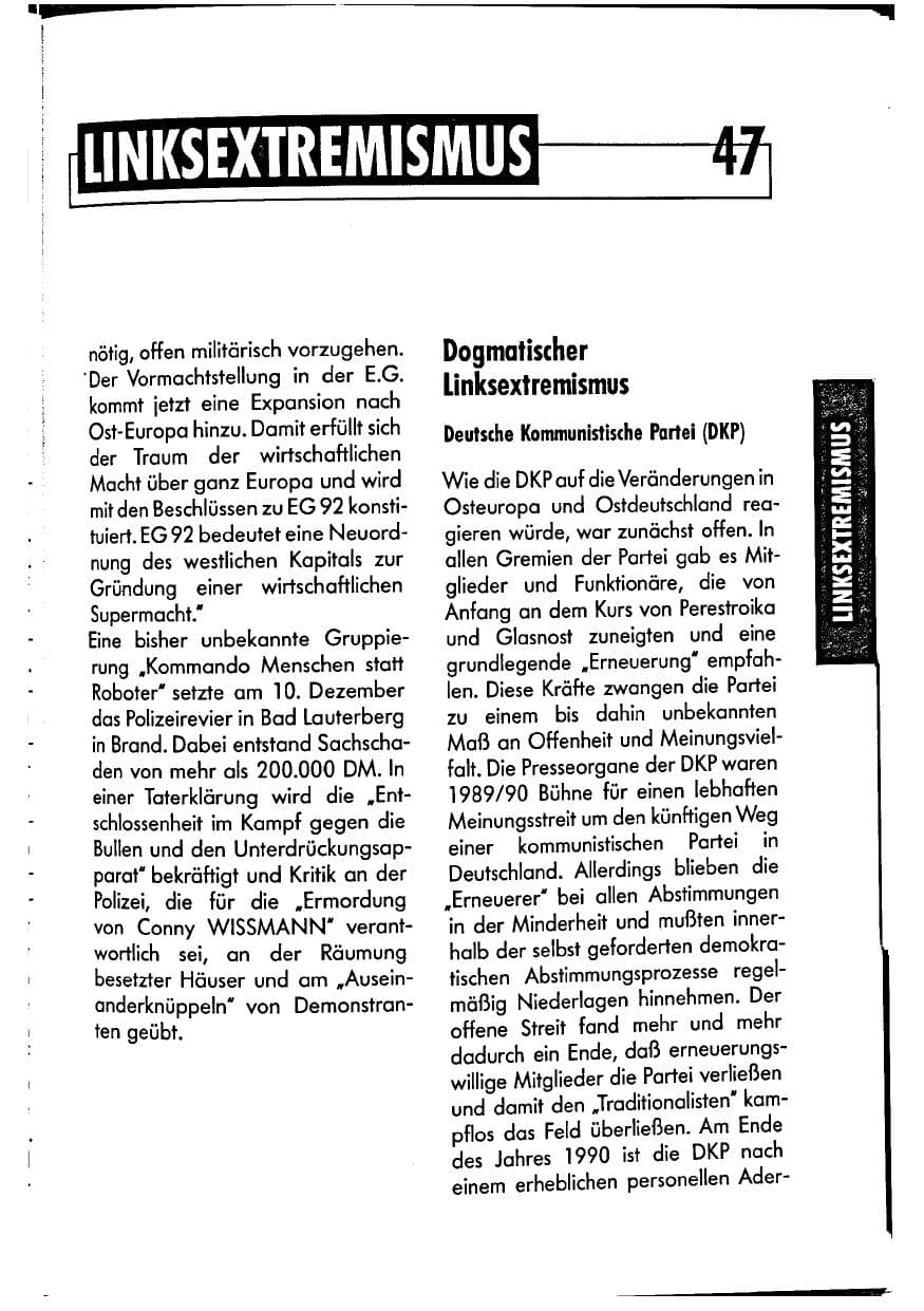 Seite 47 des Verfassungsschutzbericht 1990 Niedersachsen