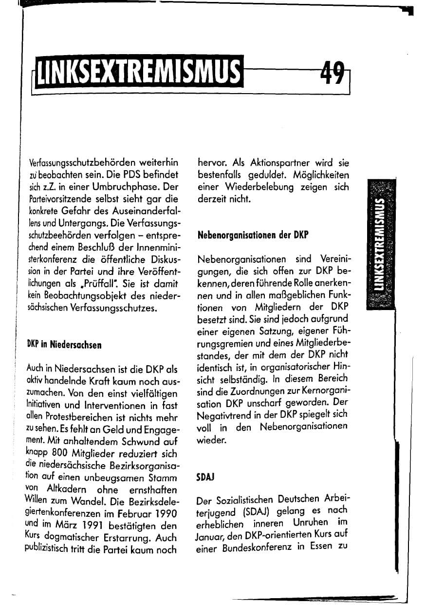 Seite 49 des Verfassungsschutzbericht 1990 Niedersachsen