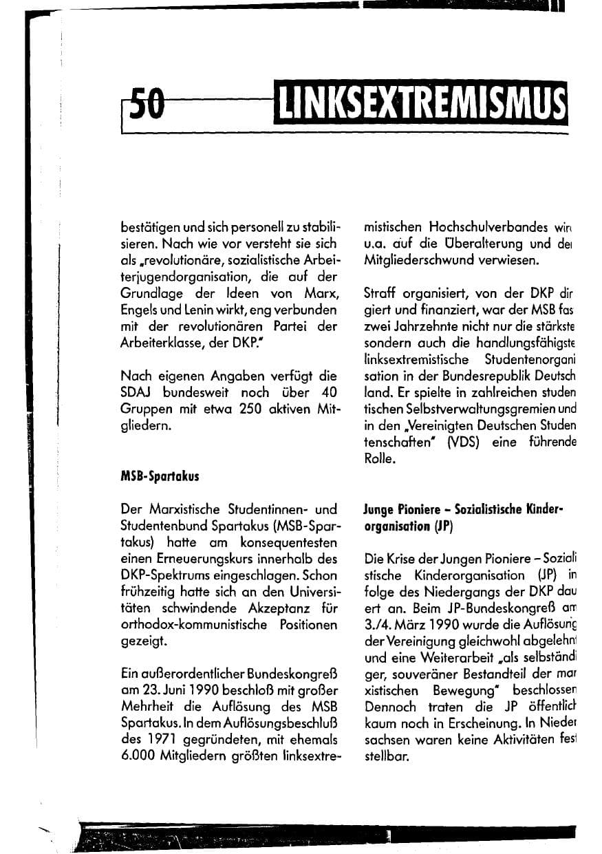 Seite 50 des Verfassungsschutzbericht 1990 Niedersachsen