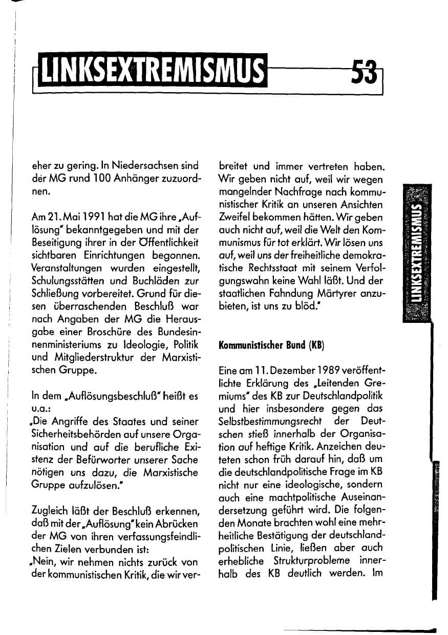 Seite 53 des Verfassungsschutzbericht 1990 Niedersachsen