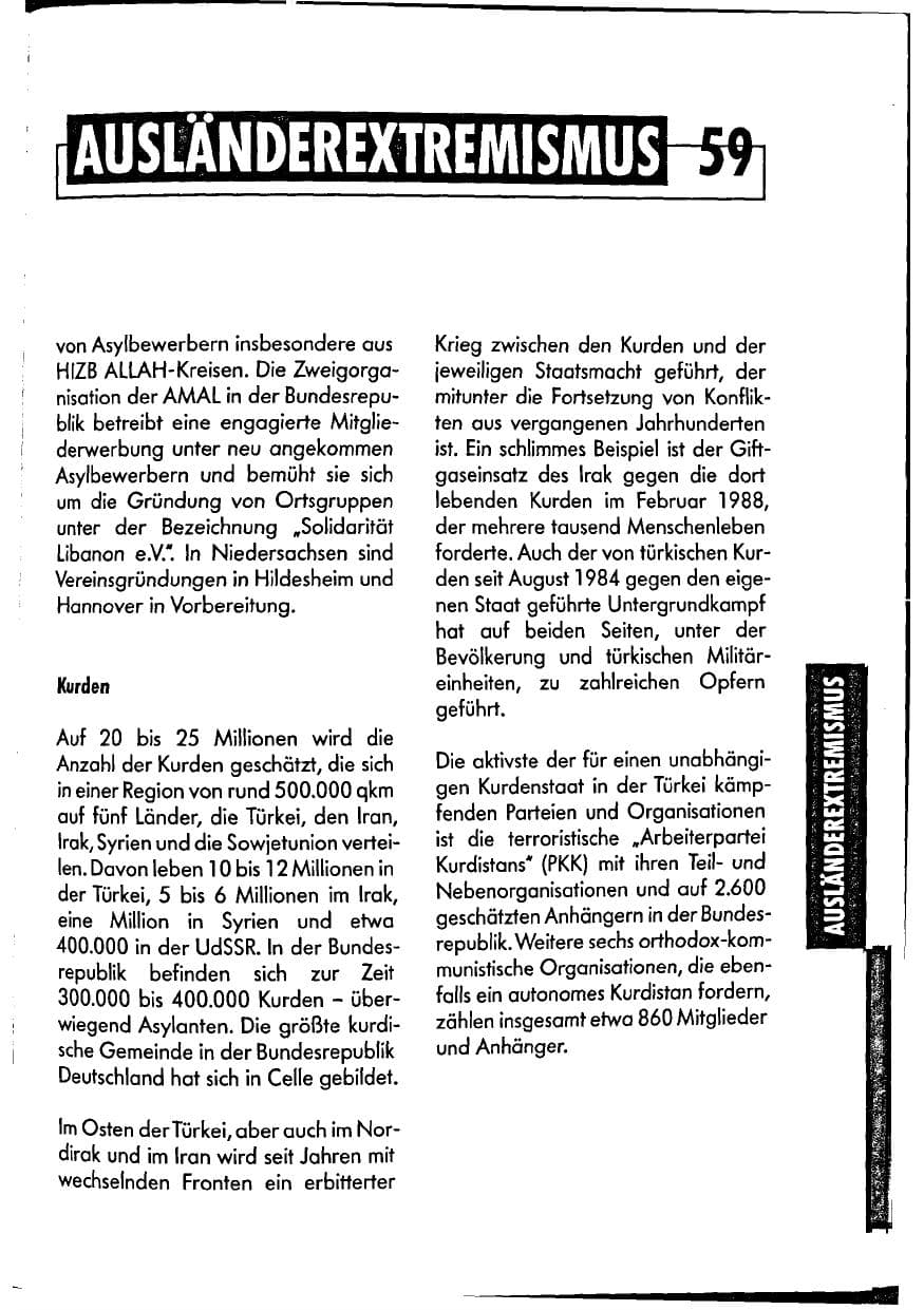 Seite 59 des Verfassungsschutzbericht 1990 Niedersachsen