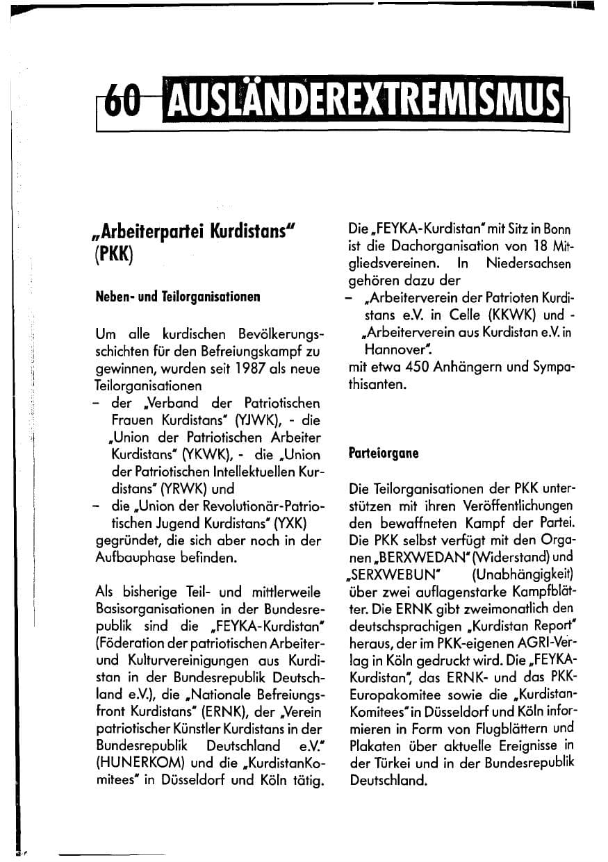 Seite 60 des Verfassungsschutzbericht 1990 Niedersachsen