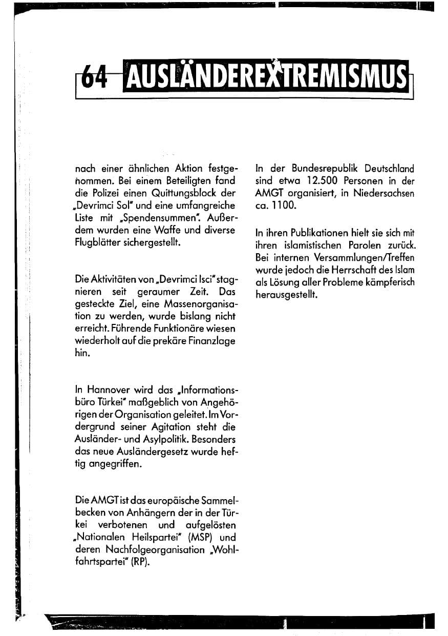 Seite 64 des Verfassungsschutzbericht 1990 Niedersachsen
