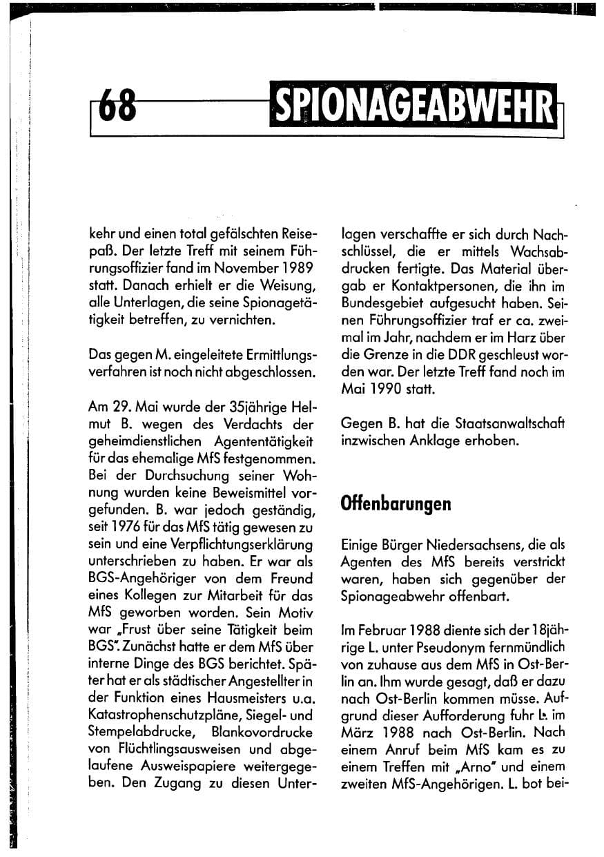 Seite 68 des Verfassungsschutzbericht 1990 Niedersachsen
