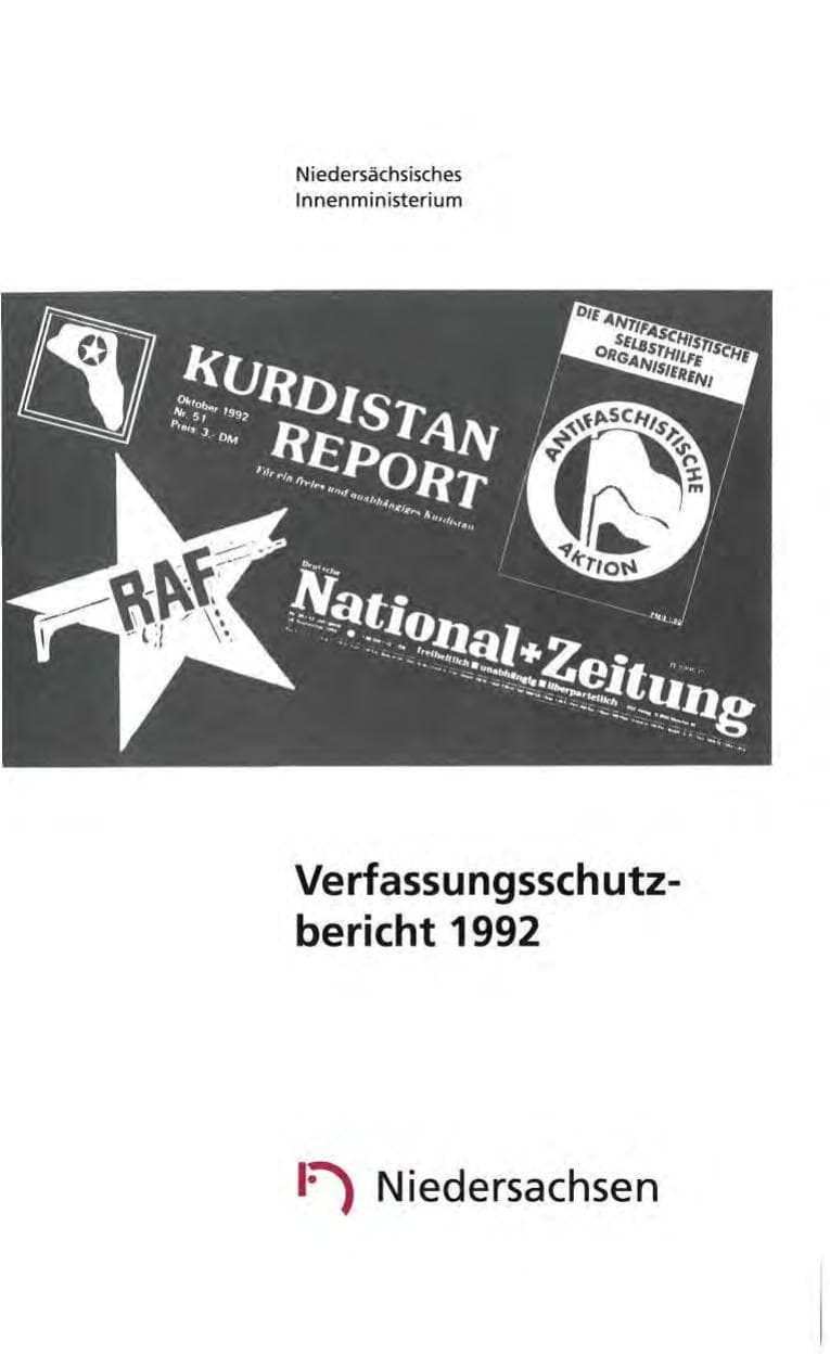 Seite 1 des Verfassungsschutzbericht 1992 Niedersachsen