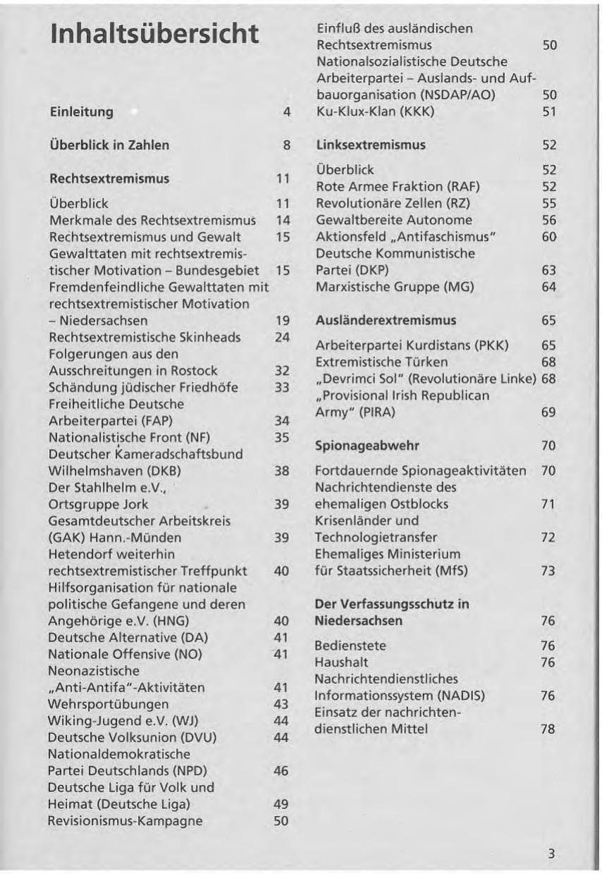 Seite 4 des Verfassungsschutzbericht 1992 Niedersachsen