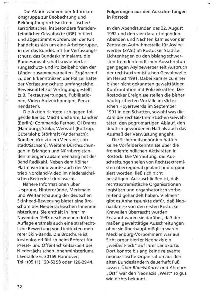 Seite 33 des Verfassungsschutzbericht 1992 Niedersachsen