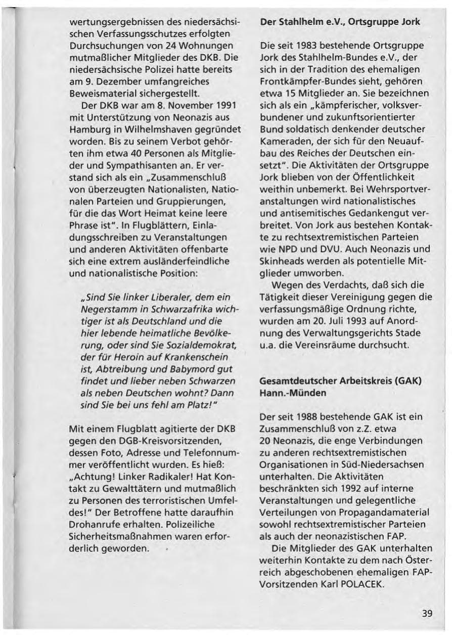 Seite 40 des Verfassungsschutzbericht 1992 Niedersachsen