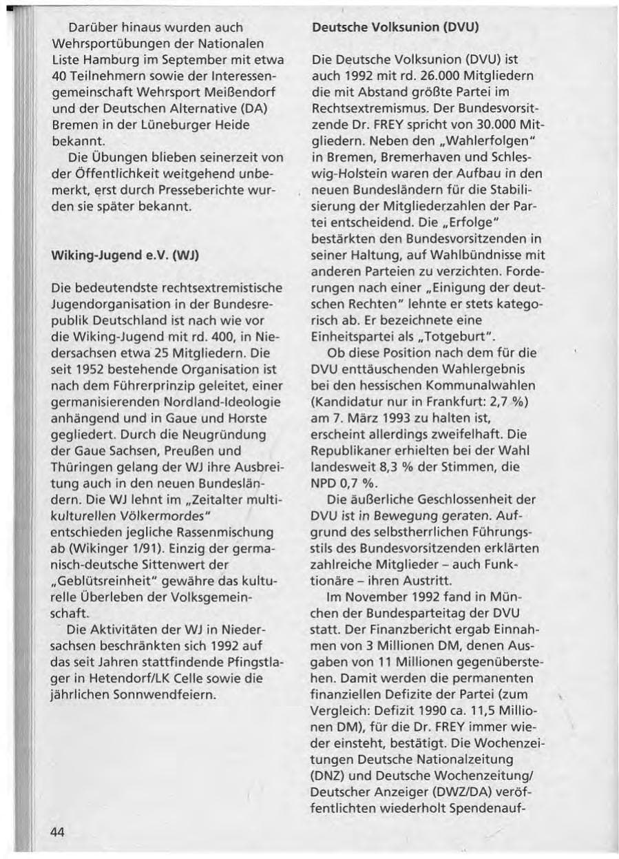 Seite 45 des Verfassungsschutzbericht 1992 Niedersachsen