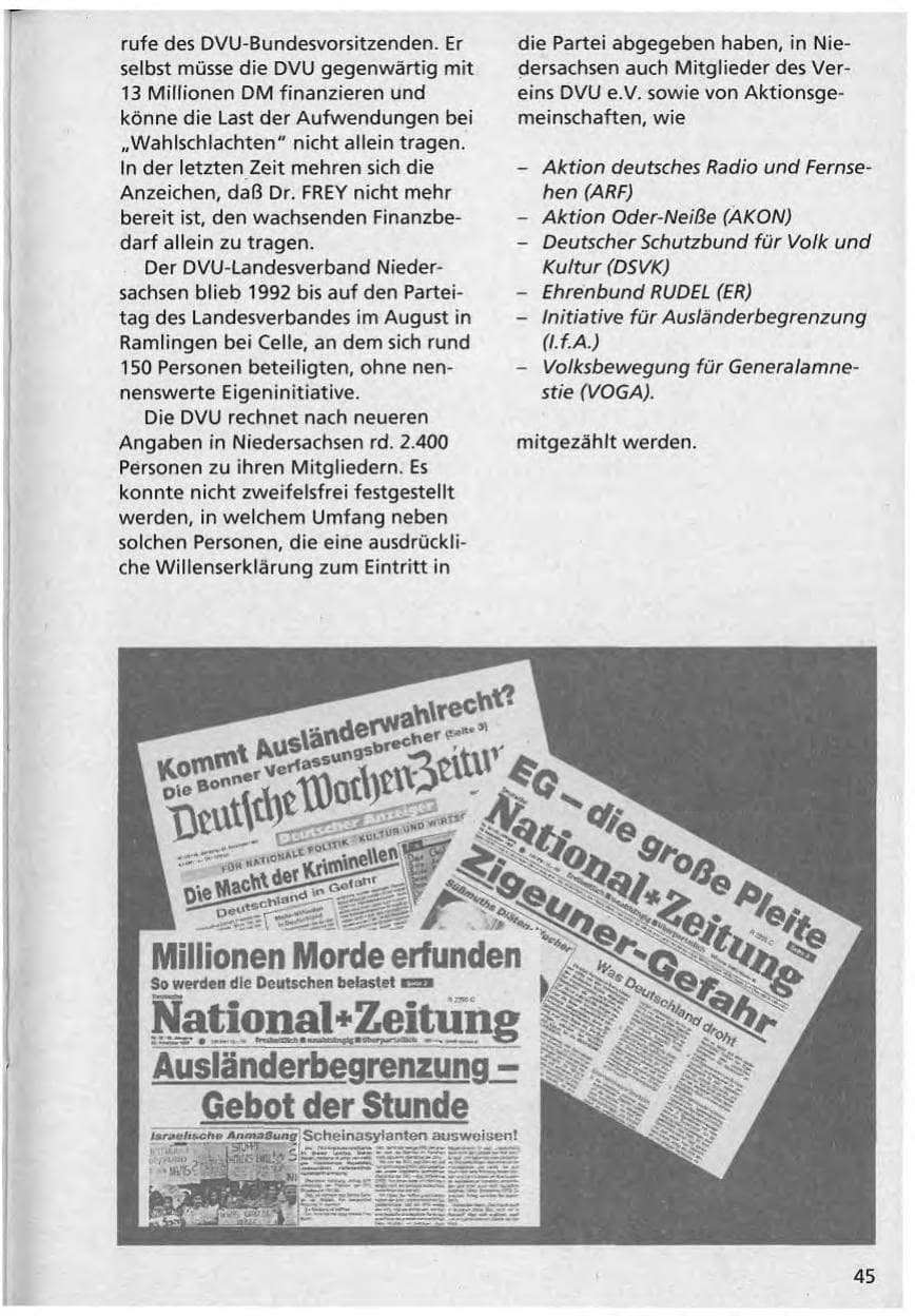 Seite 46 des Verfassungsschutzbericht 1992 Niedersachsen
