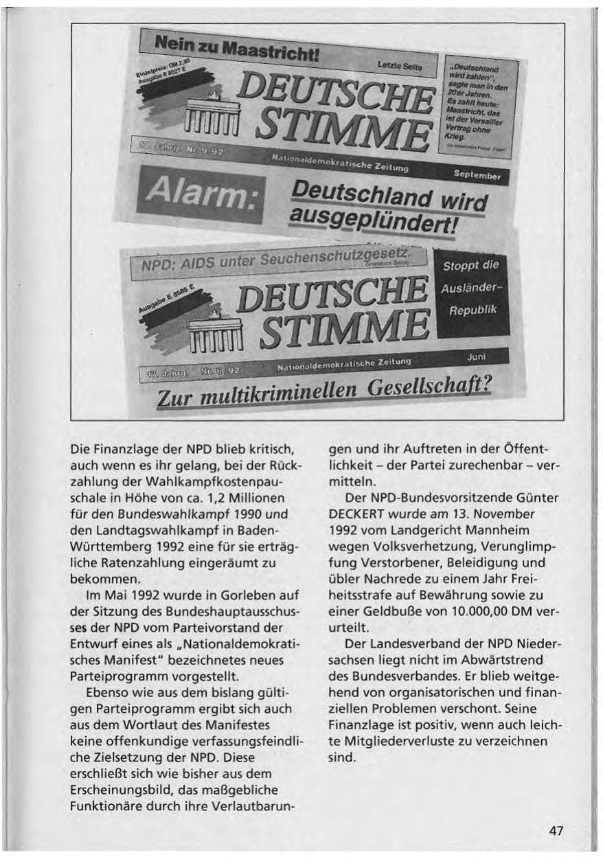 Seite 48 des Verfassungsschutzbericht 1992 Niedersachsen