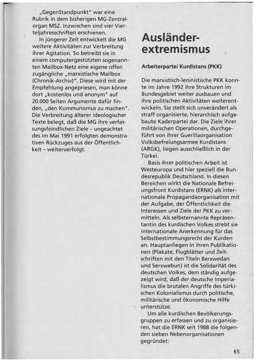 Seite 66 des Verfassungsschutzbericht 1992 Niedersachsen
