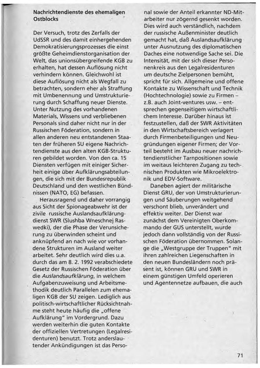 Seite 72 des Verfassungsschutzbericht 1992 Niedersachsen