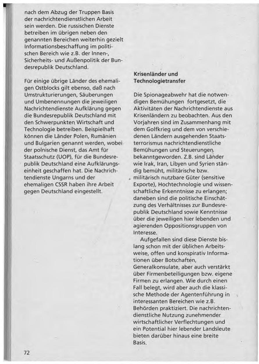 Seite 73 des Verfassungsschutzbericht 1992 Niedersachsen