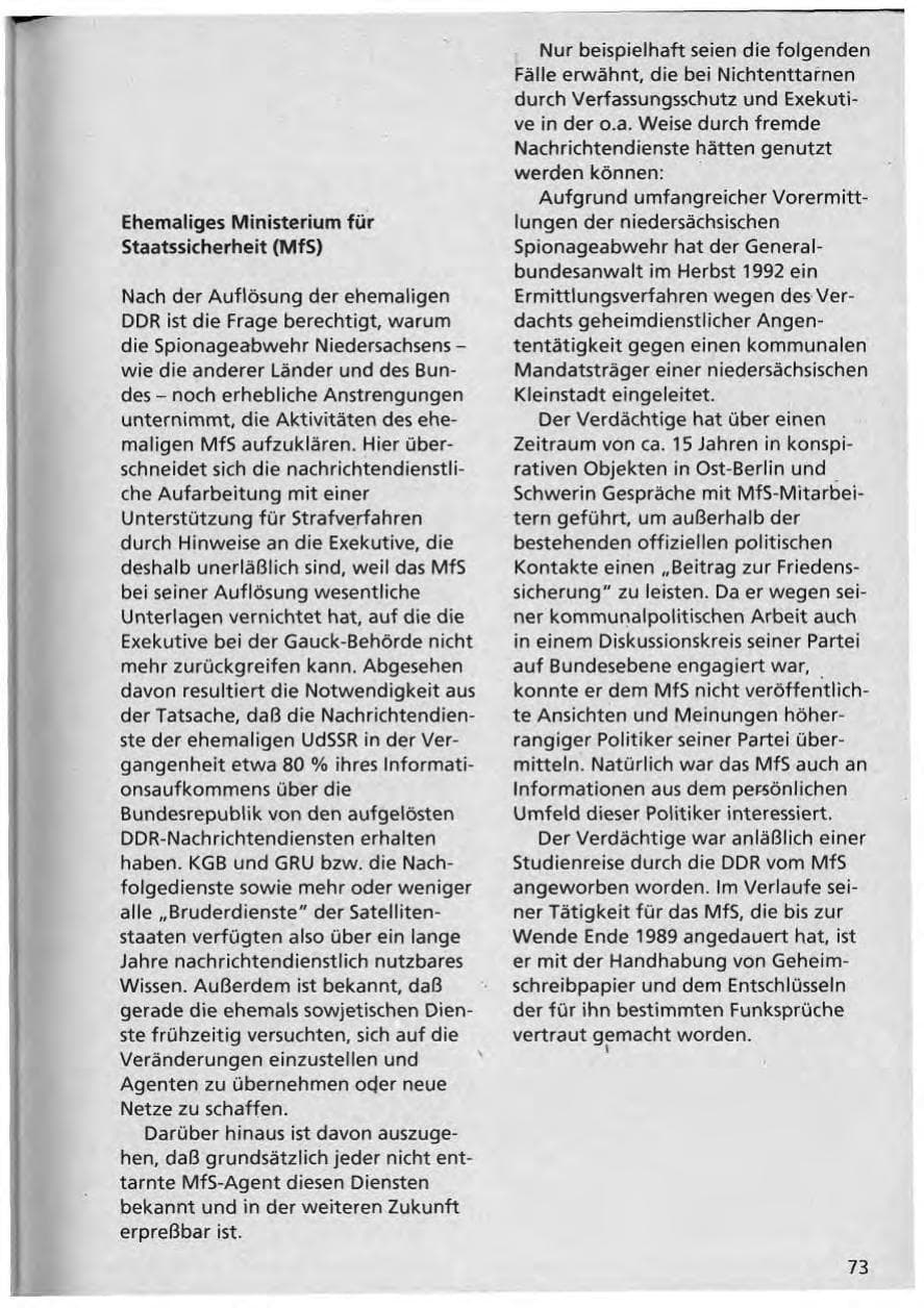 Seite 74 des Verfassungsschutzbericht 1992 Niedersachsen