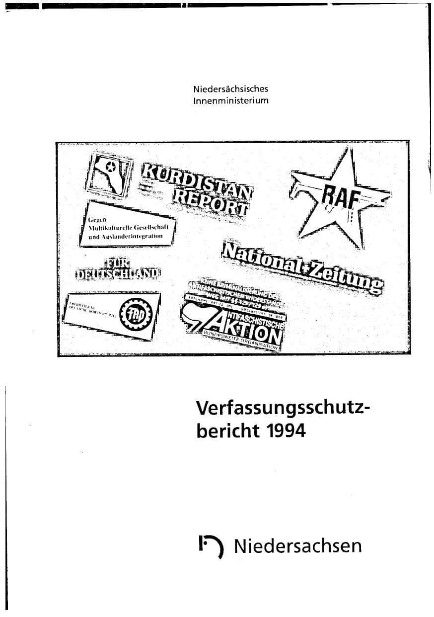 Seite 1 des Verfassungsschutzbericht 1994 Niedersachsen