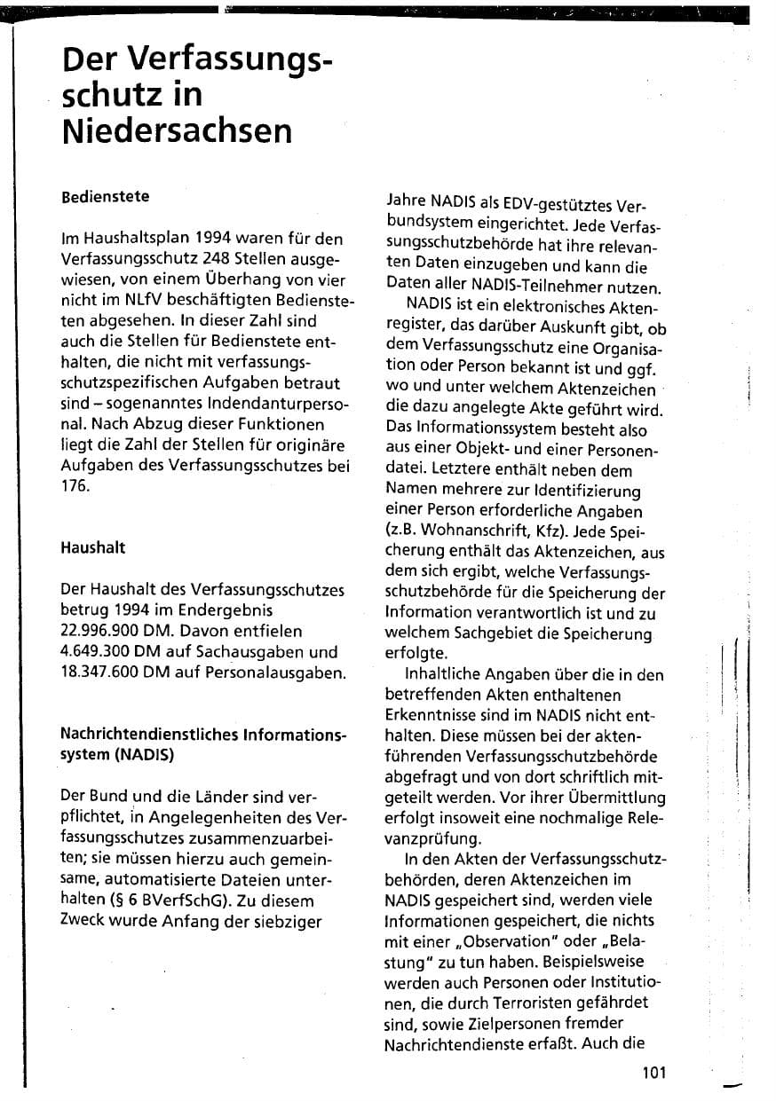 Seite 101 des Verfassungsschutzbericht 1994 Niedersachsen