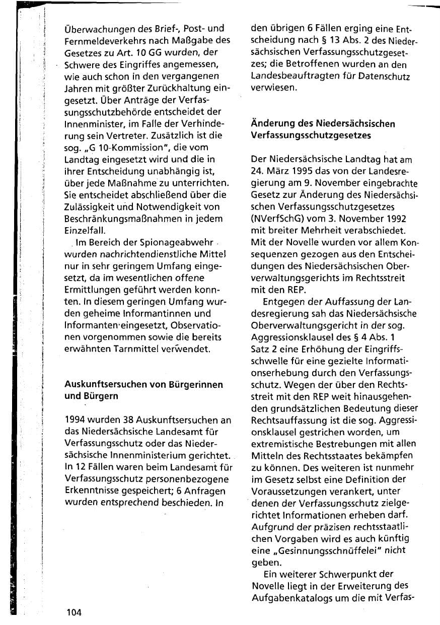 Seite 104 des Verfassungsschutzbericht 1994 Niedersachsen