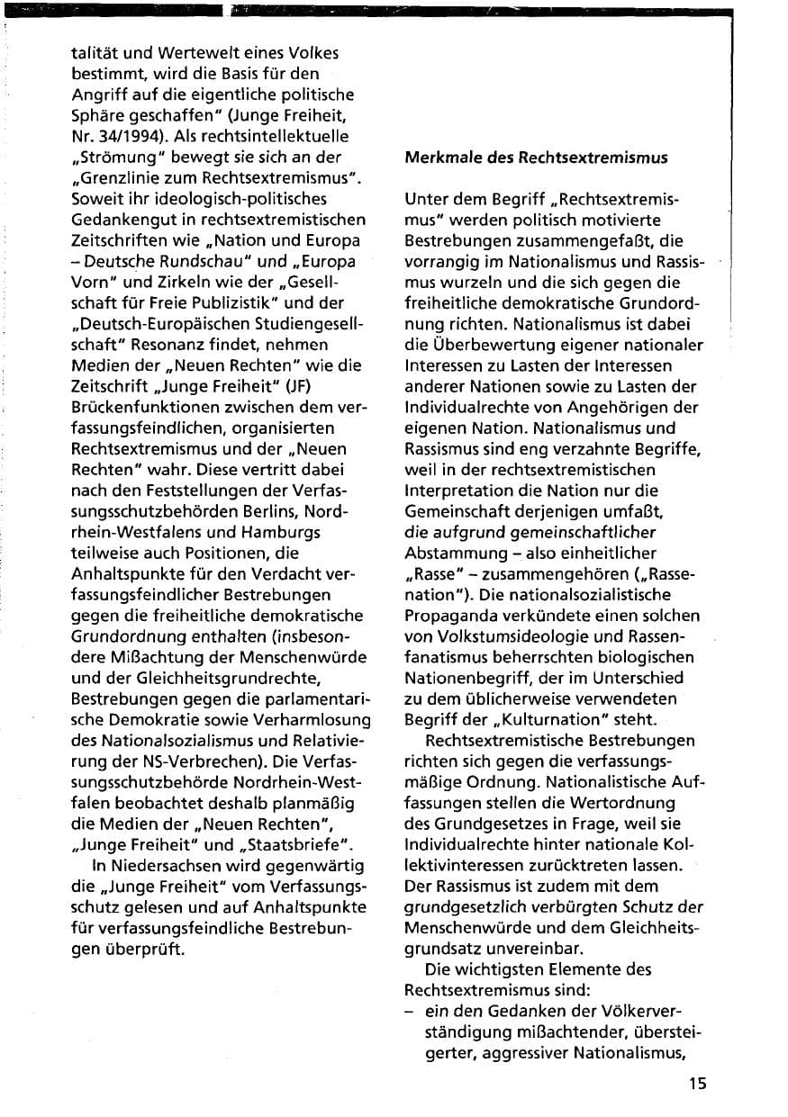 Seite 15 des Verfassungsschutzbericht 1994 Niedersachsen