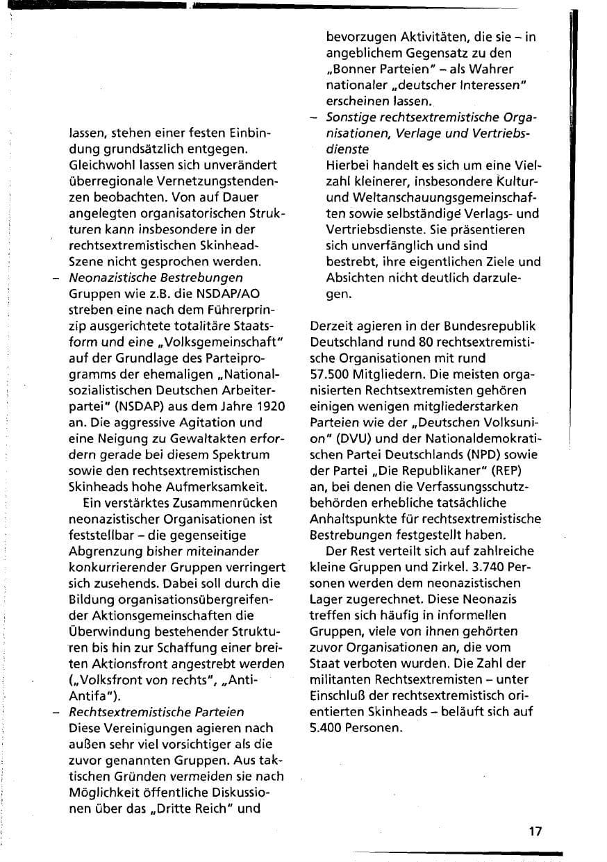 Seite 17 des Verfassungsschutzbericht 1994 Niedersachsen