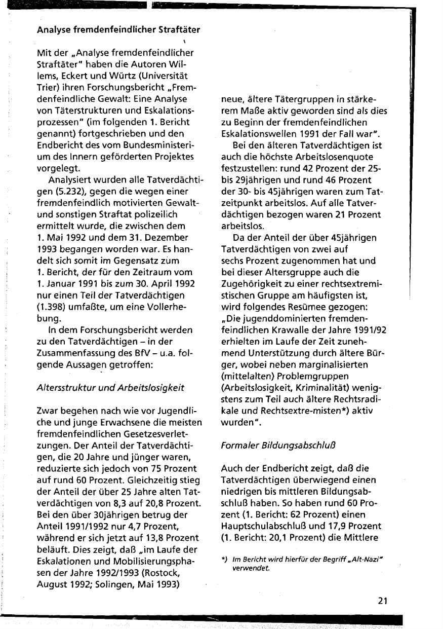 Seite 21 des Verfassungsschutzbericht 1994 Niedersachsen