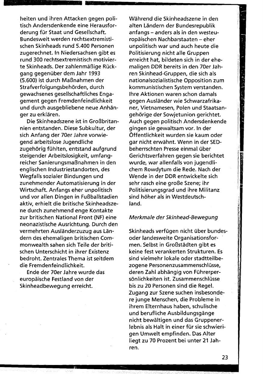 Seite 23 des Verfassungsschutzbericht 1994 Niedersachsen