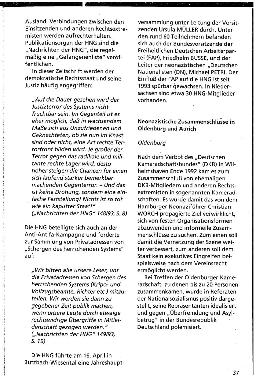 Seite 37 des Verfassungsschutzbericht 1994 Niedersachsen