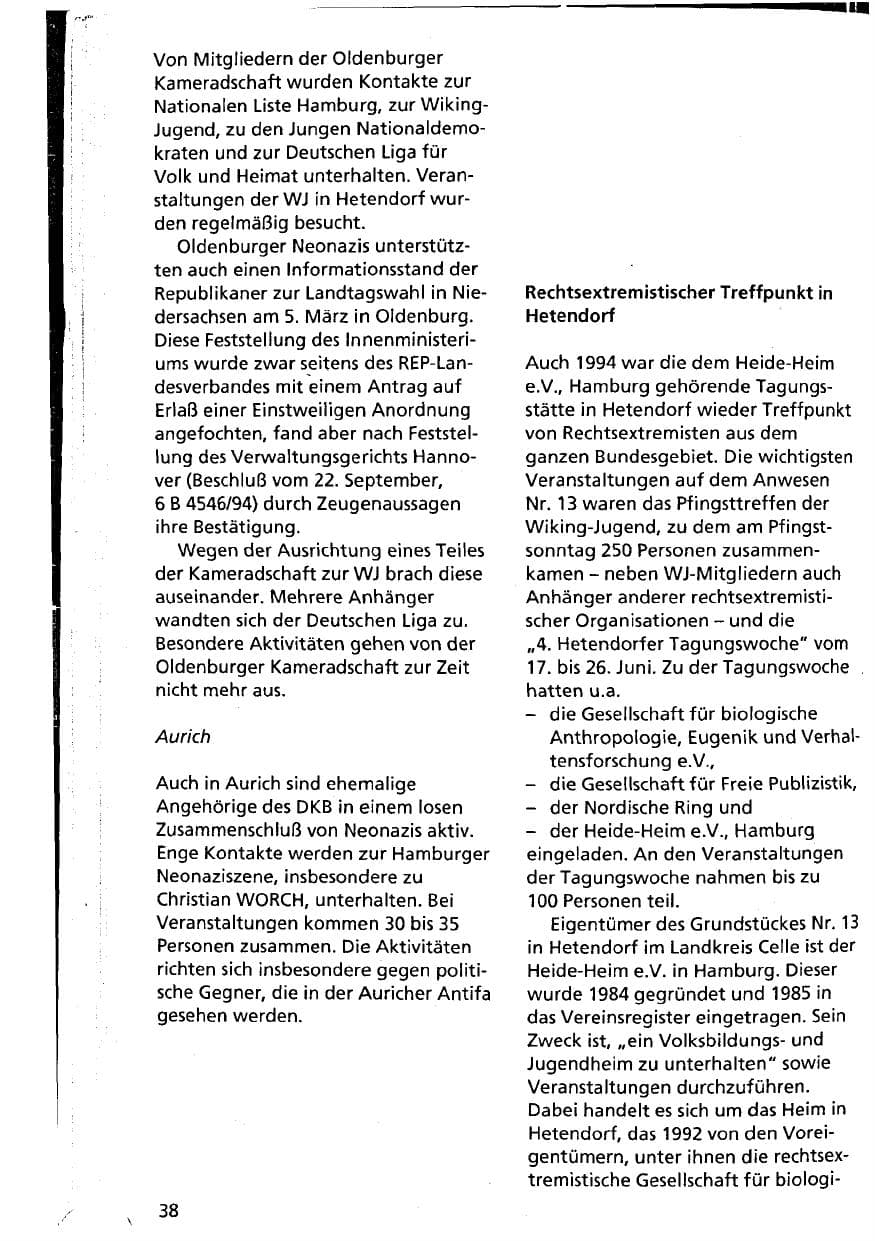 Seite 38 des Verfassungsschutzbericht 1994 Niedersachsen