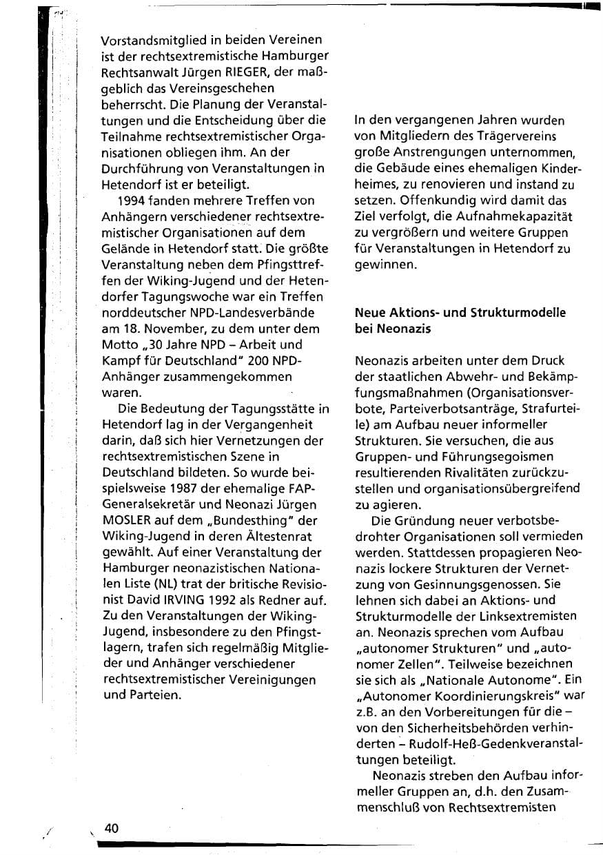 Seite 40 des Verfassungsschutzbericht 1994 Niedersachsen
