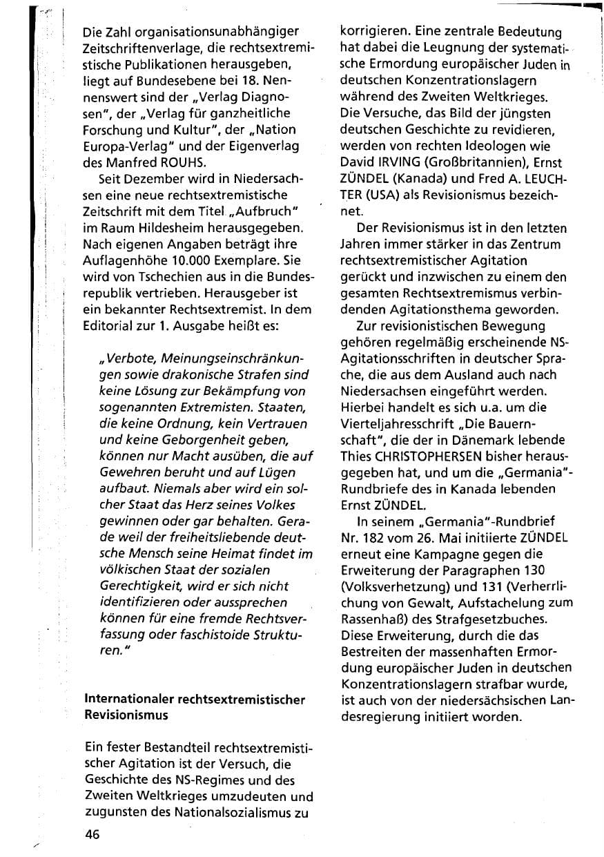 Seite 46 des Verfassungsschutzbericht 1994 Niedersachsen