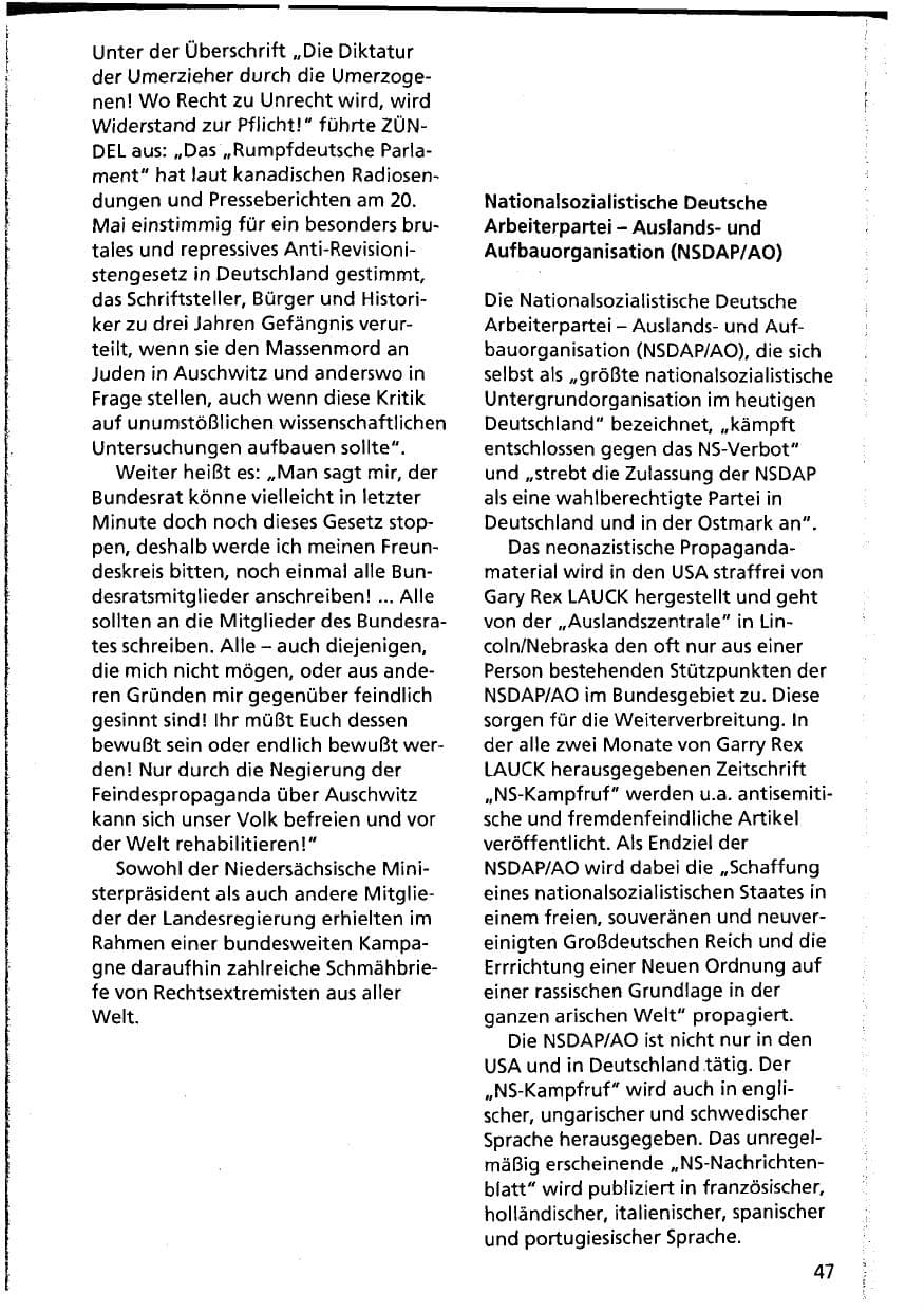 Seite 47 des Verfassungsschutzbericht 1994 Niedersachsen