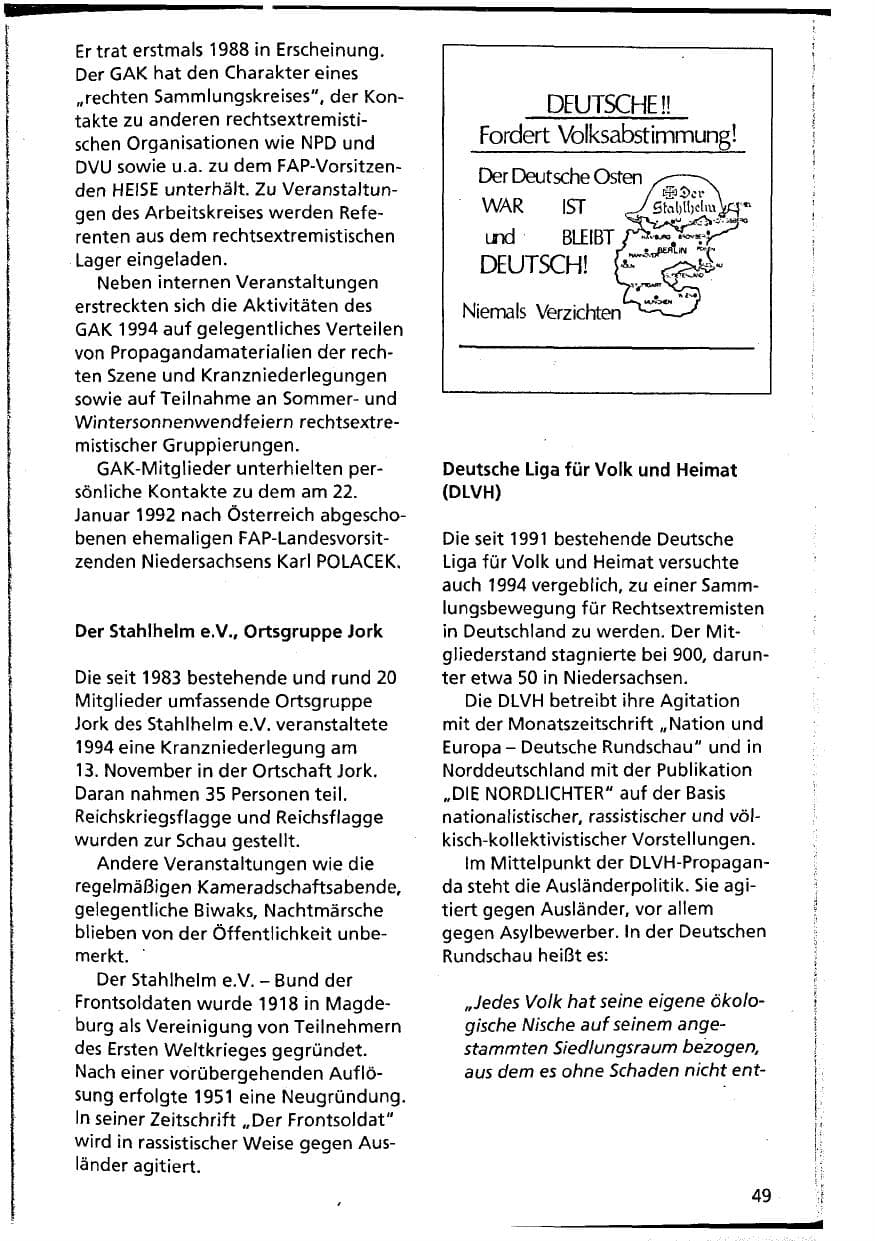 Seite 49 des Verfassungsschutzbericht 1994 Niedersachsen