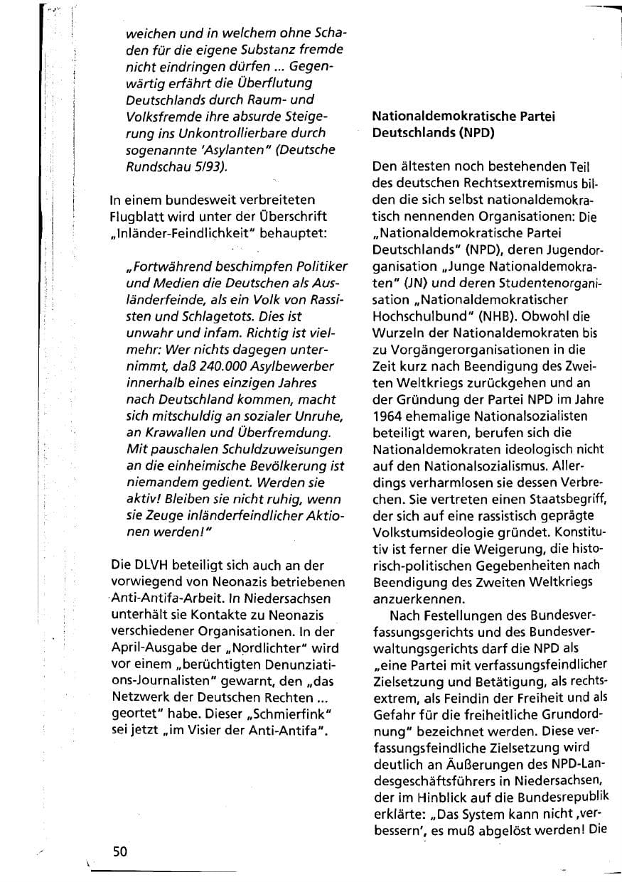 Seite 50 des Verfassungsschutzbericht 1994 Niedersachsen