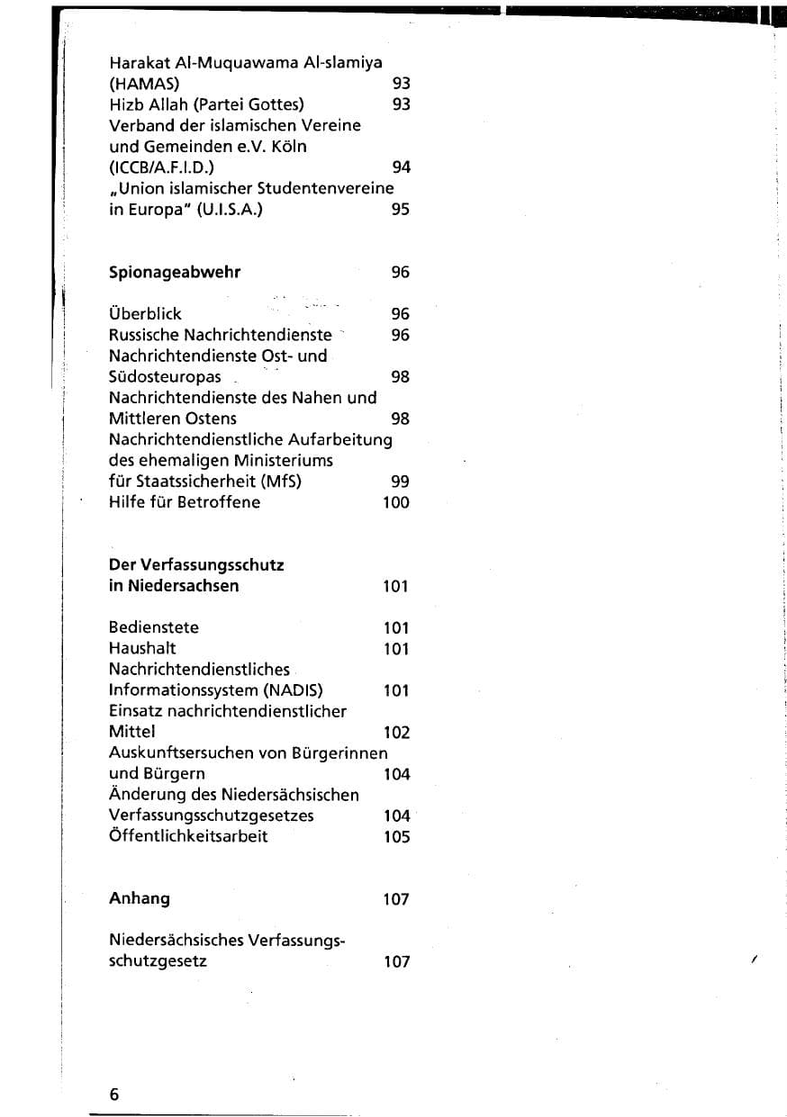 Seite 6 des Verfassungsschutzbericht 1994 Niedersachsen