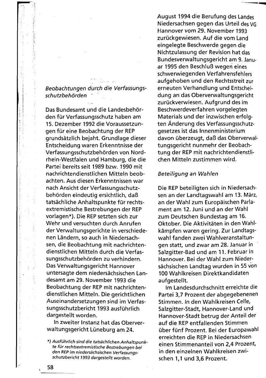 Seite 58 des Verfassungsschutzbericht 1994 Niedersachsen