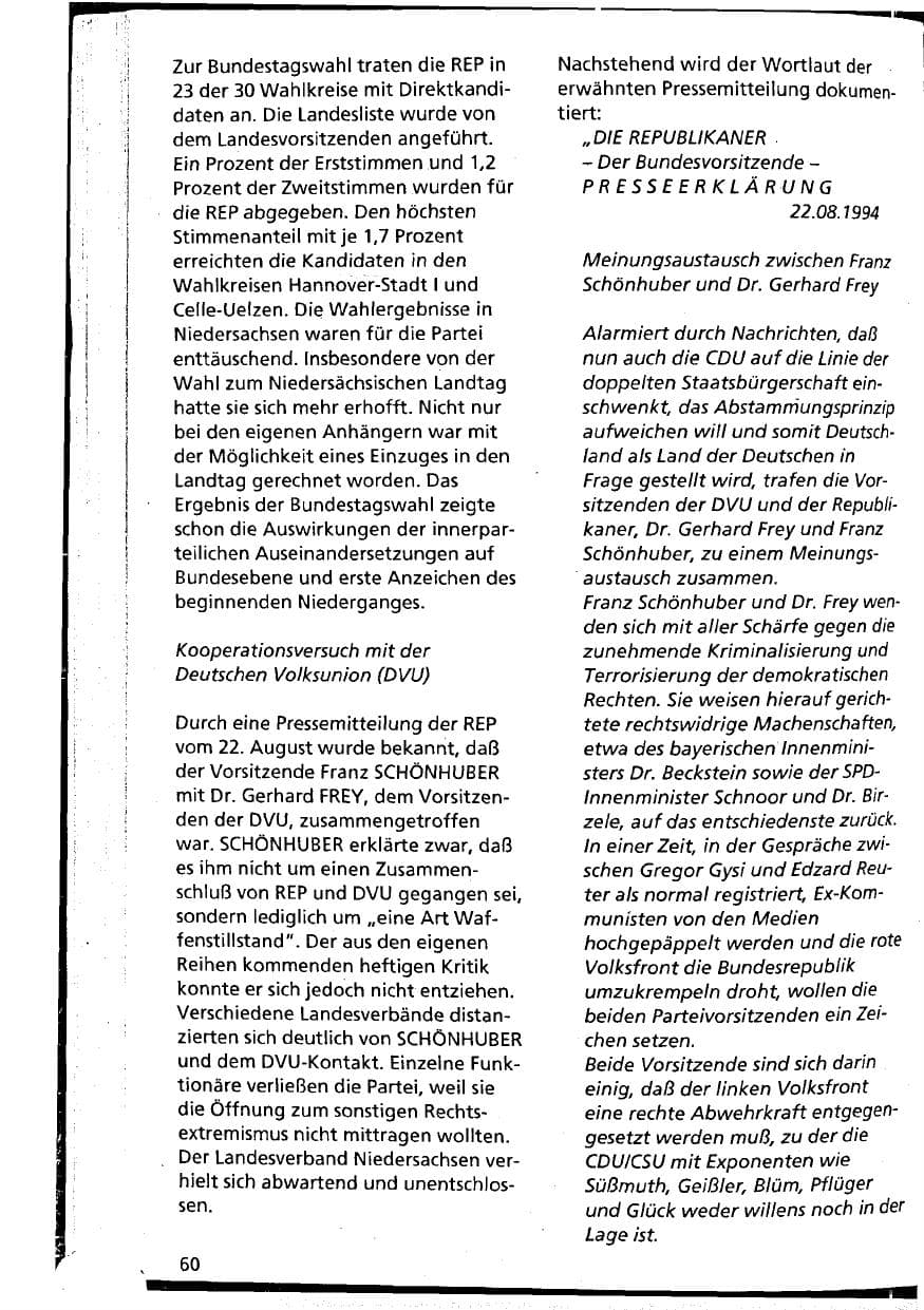 Seite 60 des Verfassungsschutzbericht 1994 Niedersachsen