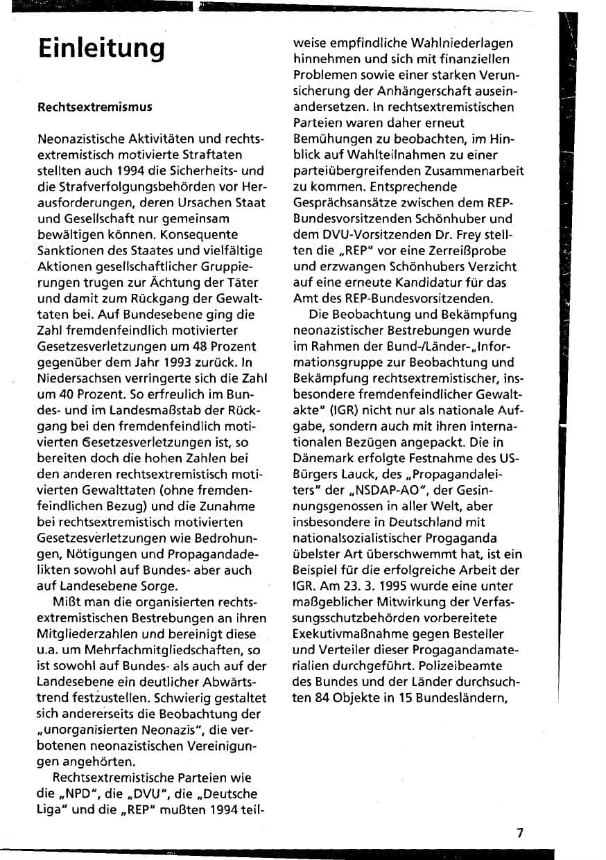 Seite 7 des Verfassungsschutzbericht 1994 Niedersachsen