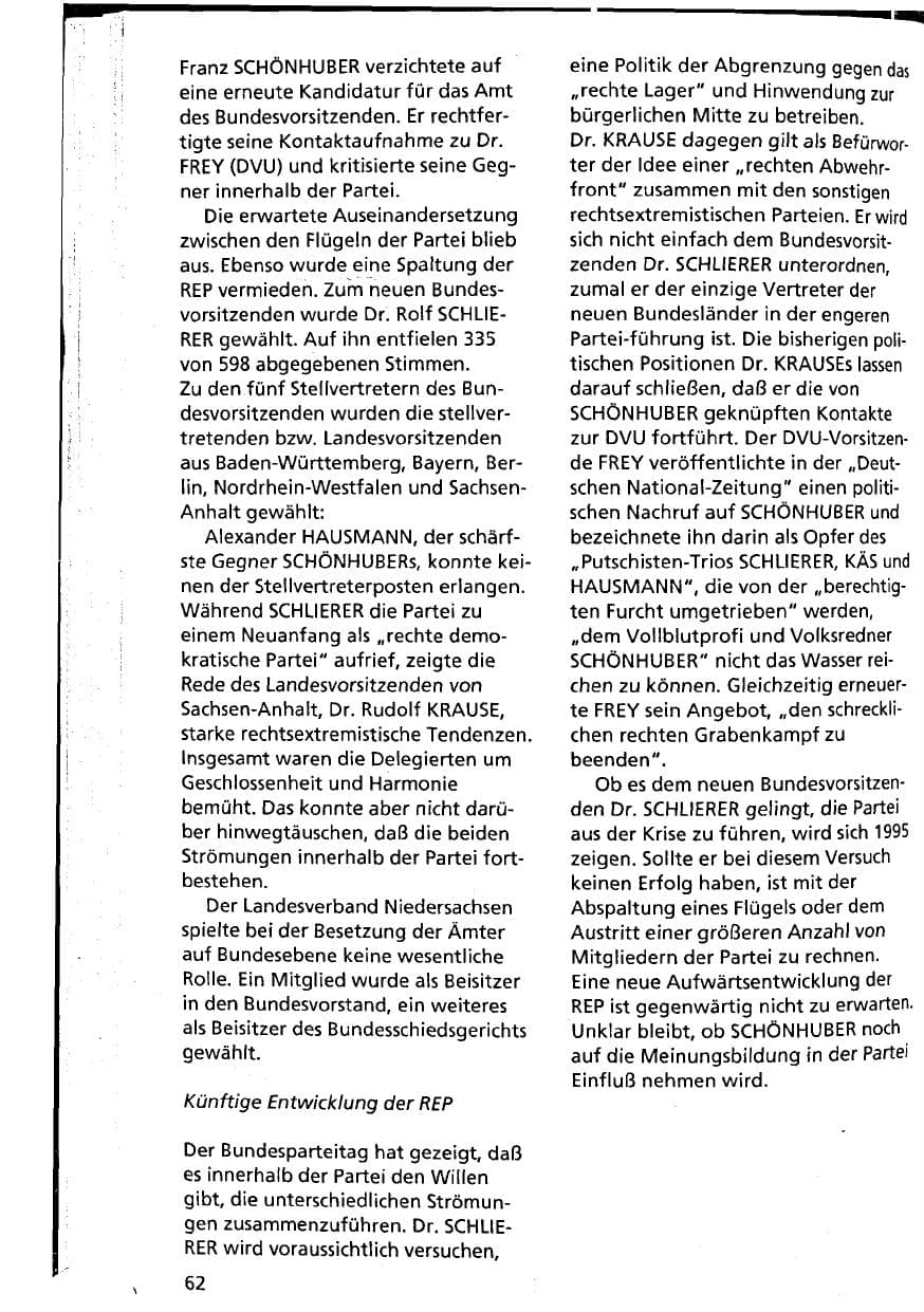 Seite 62 des Verfassungsschutzbericht 1994 Niedersachsen