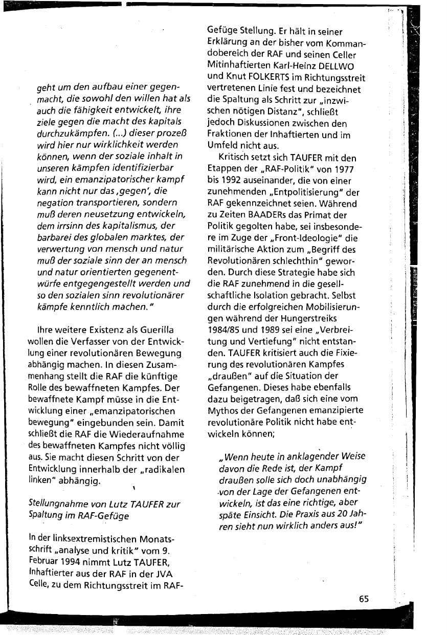 Seite 65 des Verfassungsschutzbericht 1994 Niedersachsen