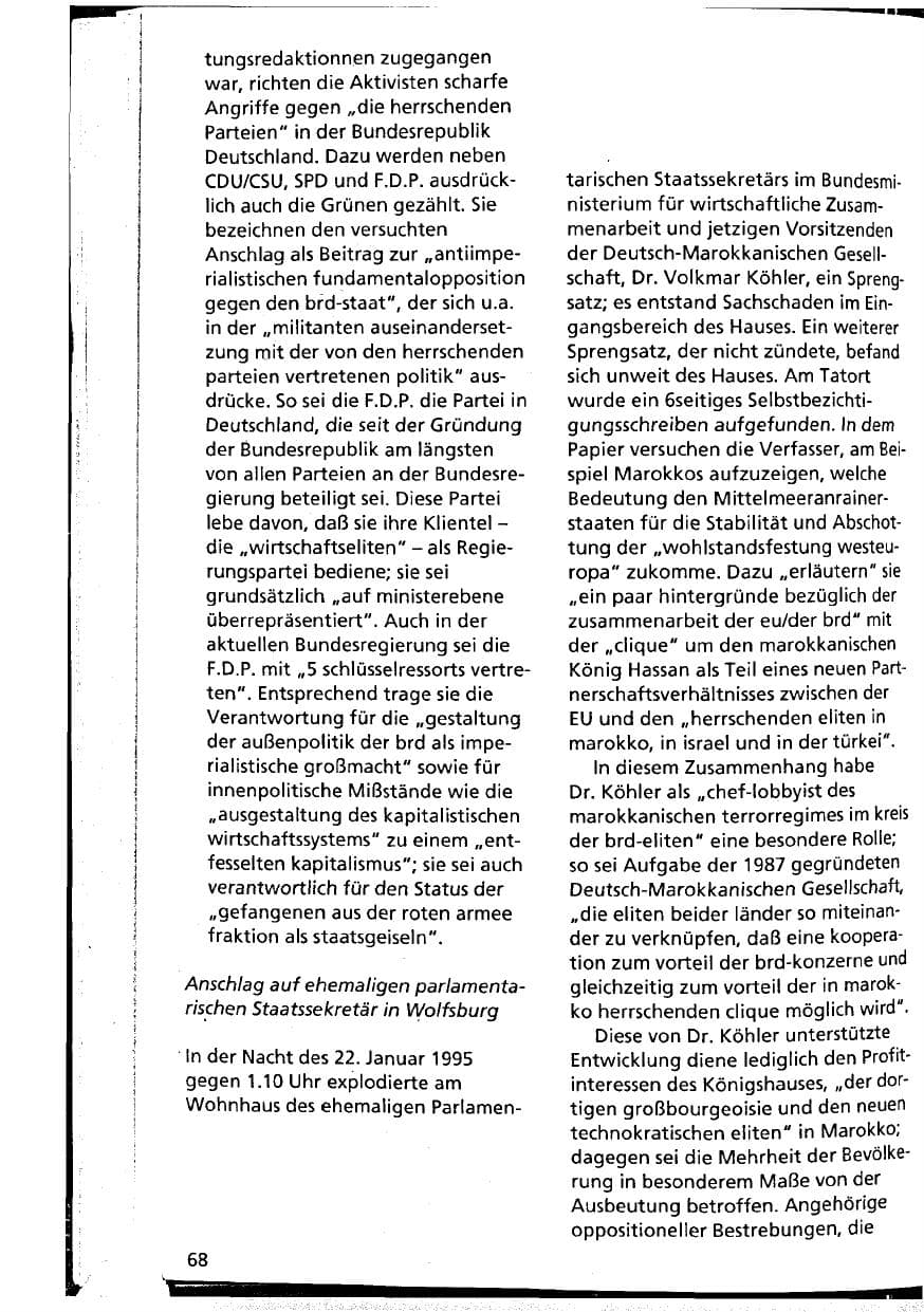 Seite 68 des Verfassungsschutzbericht 1994 Niedersachsen