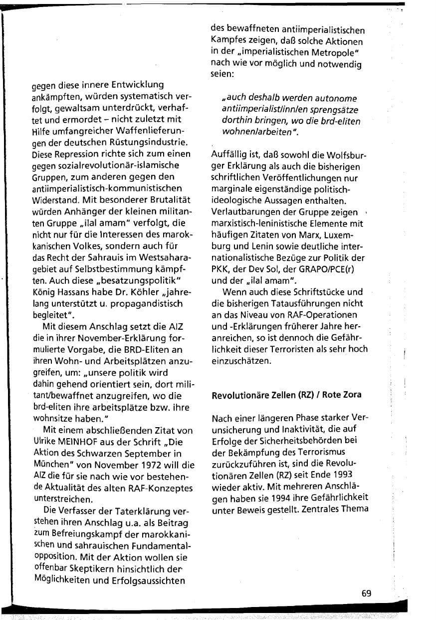 Seite 69 des Verfassungsschutzbericht 1994 Niedersachsen
