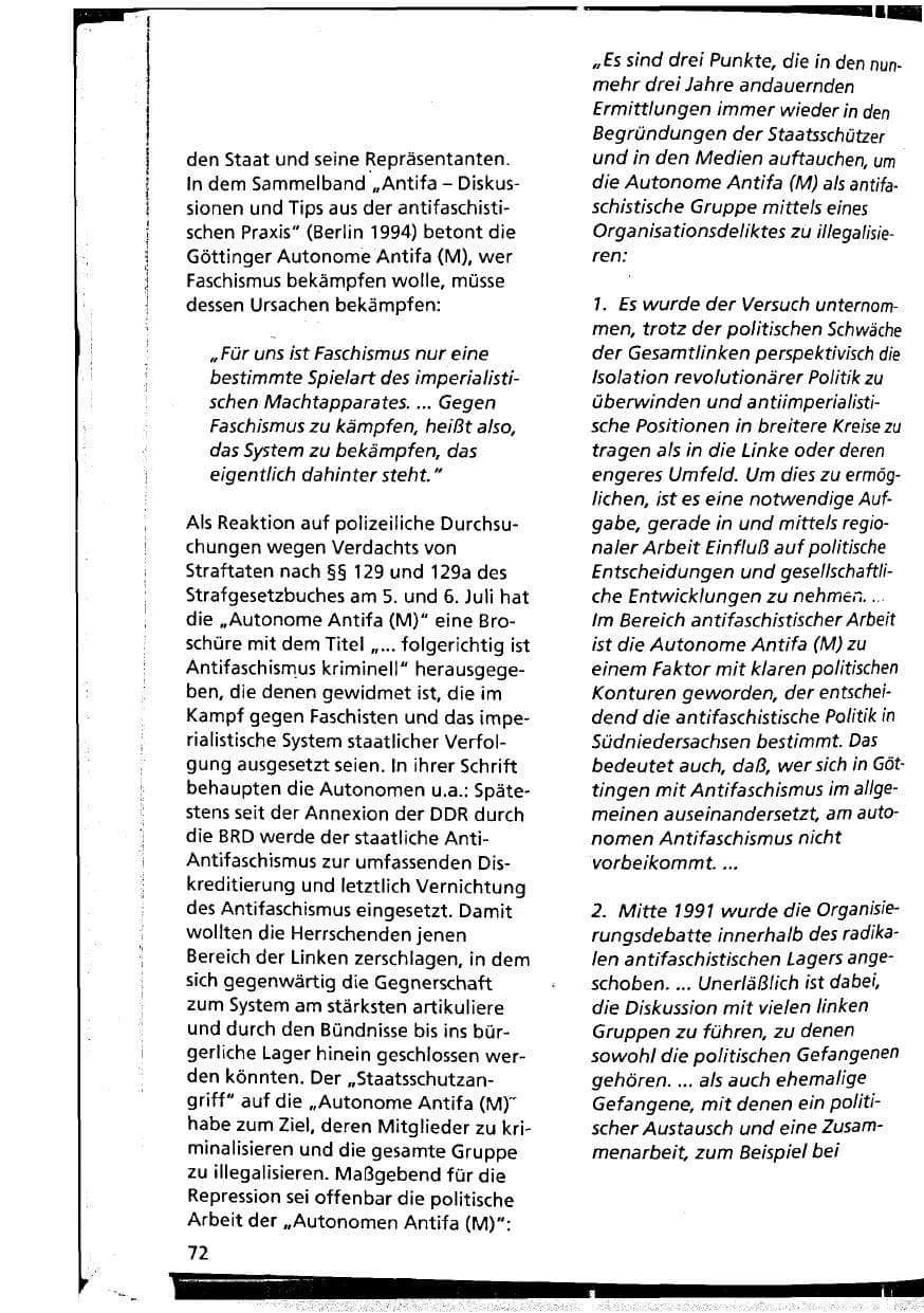 Seite 72 des Verfassungsschutzbericht 1994 Niedersachsen