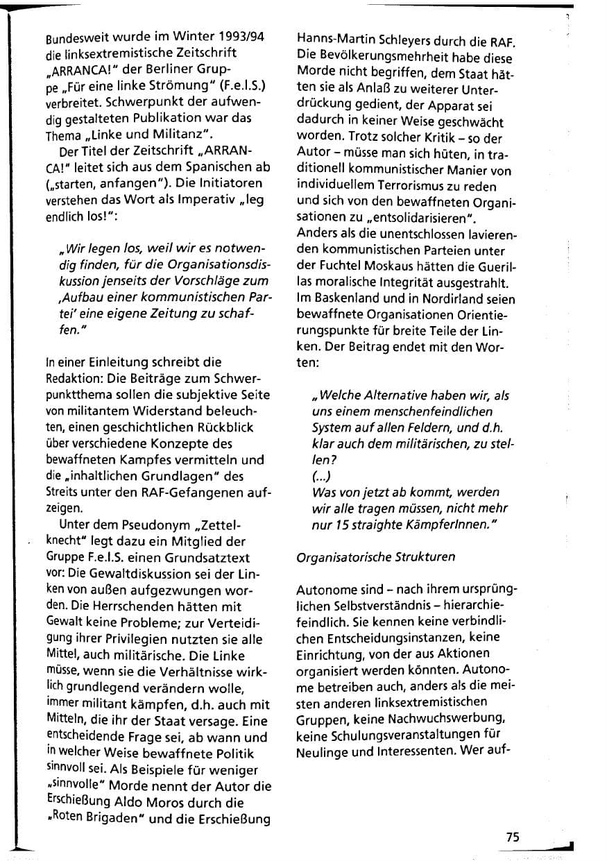 Seite 75 des Verfassungsschutzbericht 1994 Niedersachsen