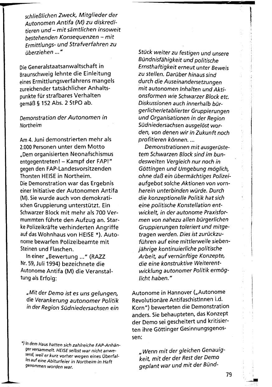 Seite 79 des Verfassungsschutzbericht 1994 Niedersachsen