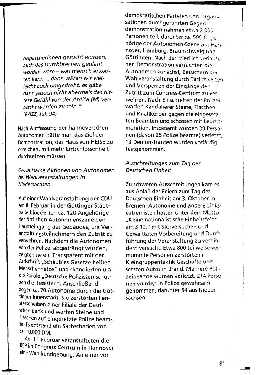 Seite 81 des Verfassungsschutzbericht 1994 Niedersachsen