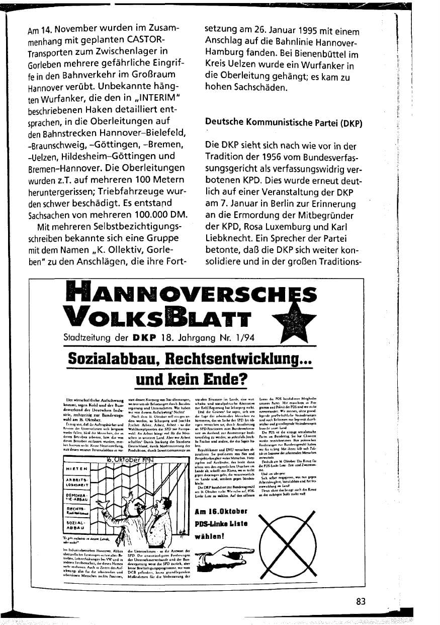 Seite 83 des Verfassungsschutzbericht 1994 Niedersachsen