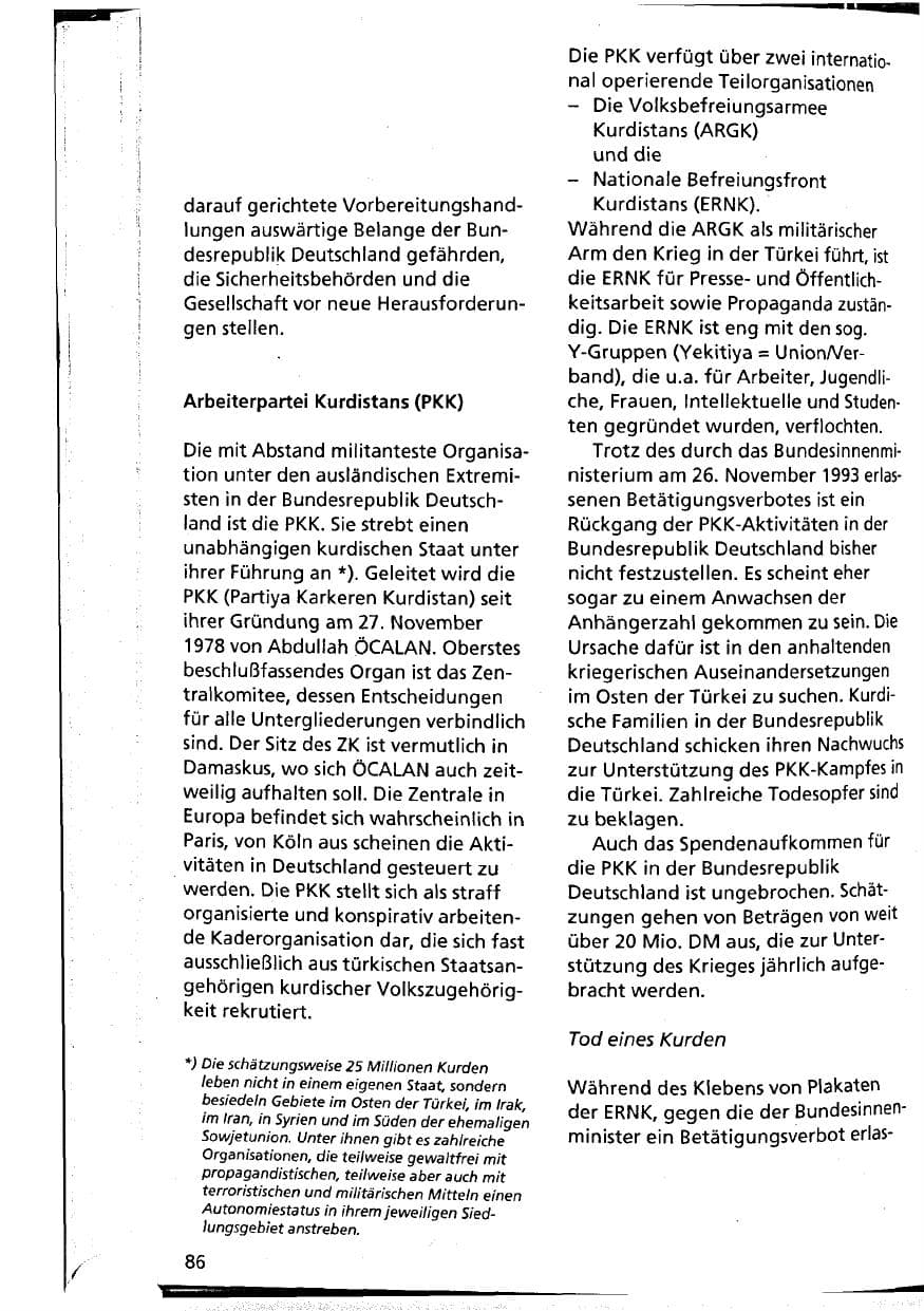 Seite 86 des Verfassungsschutzbericht 1994 Niedersachsen